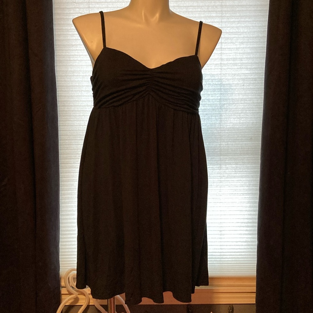 Black soft ruched bust adjustable spaghetti strap sleepwear babydoll size XL